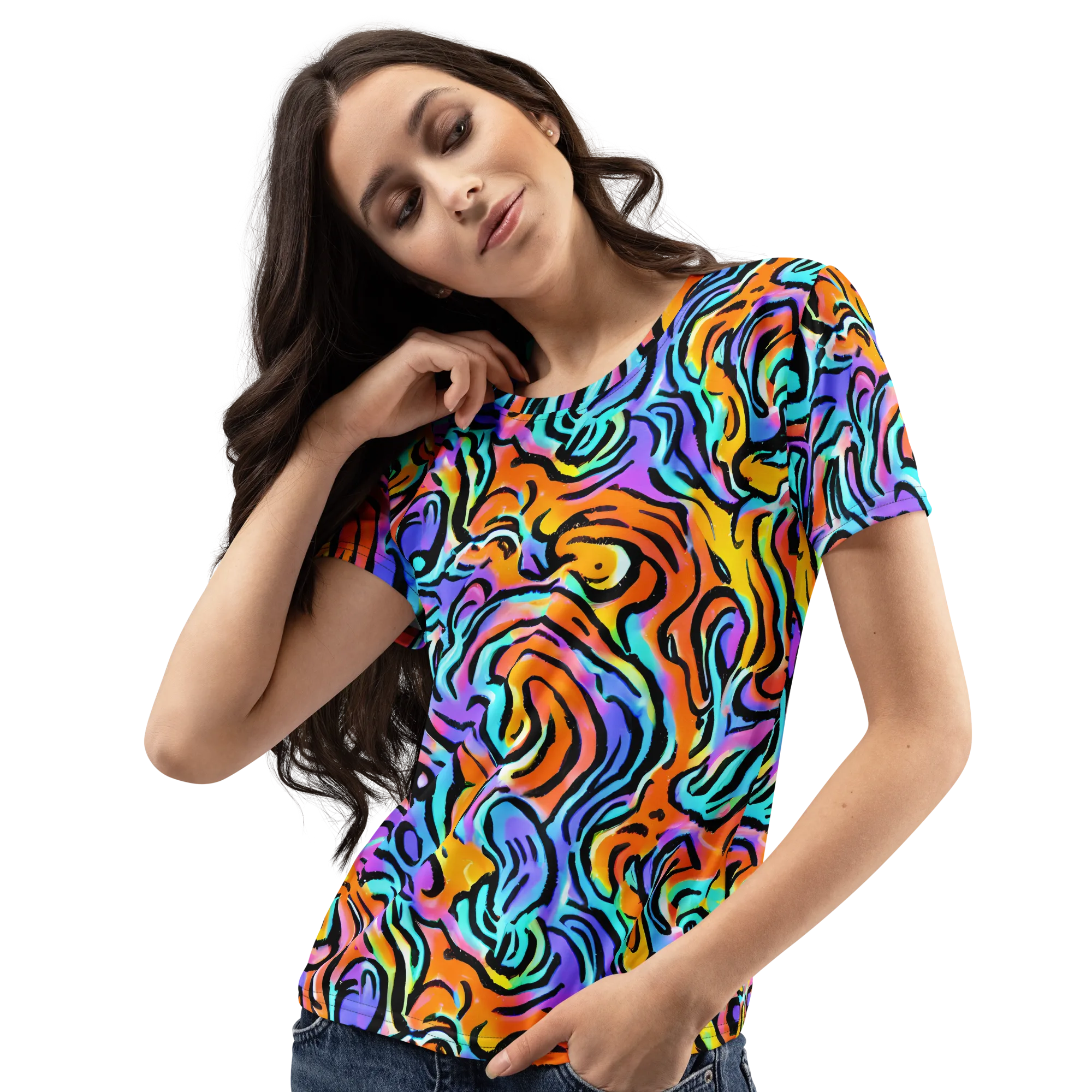 Hypercolor Waves on Women's Crew Neck T-Shirt — Left Front