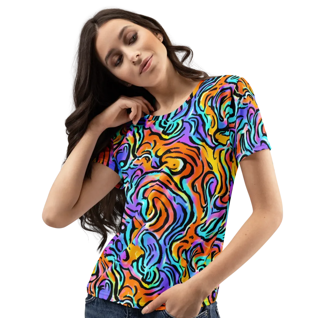 Hypercolor Waves on Women's Crew Neck T-Shirt — Left Front