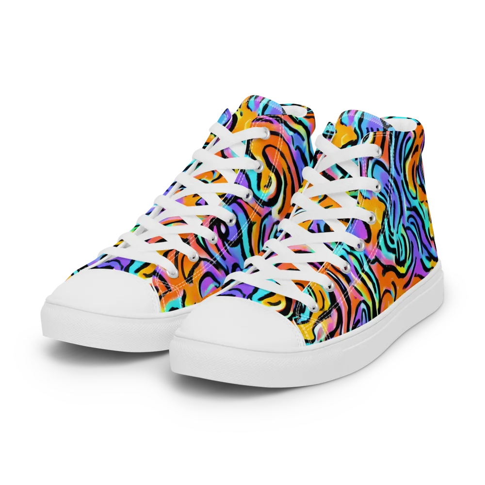 Hypercolor Waves on Women's High Top Canvas Shoes — Left Front