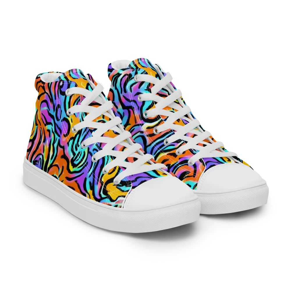 Hypercolor Waves on Women's High Top Canvas Shoes — Right Front