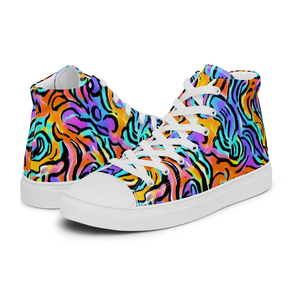 Hypercolor Waves on Women's High Top Canvas Shoes — Left