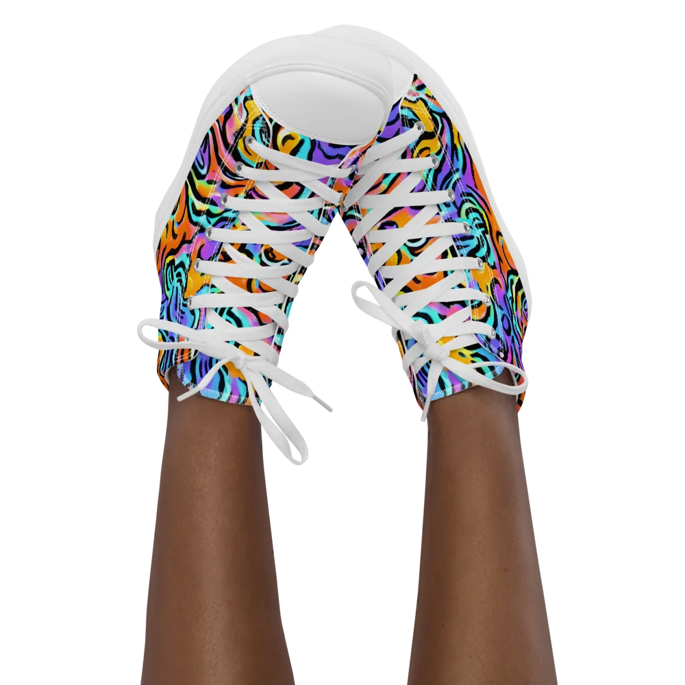Hypercolor Waves on Women's High Top Canvas Shoes — Front