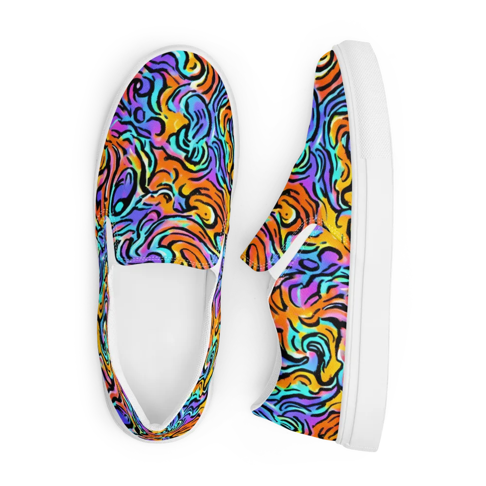 Hypercolor Waves on Men's Slip-On Canvas Shoes — Front