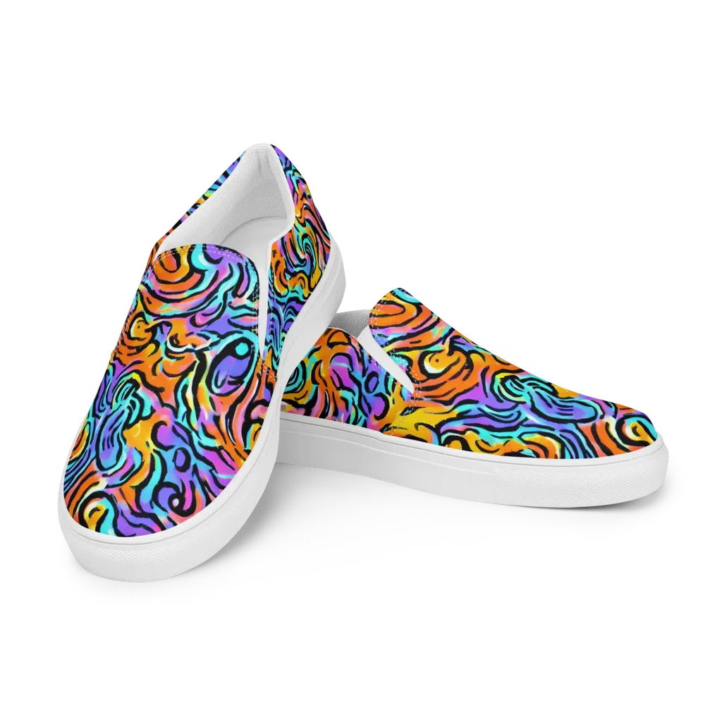 Hypercolor Waves on Women's Slip-On Canvas Shoes — Left Front