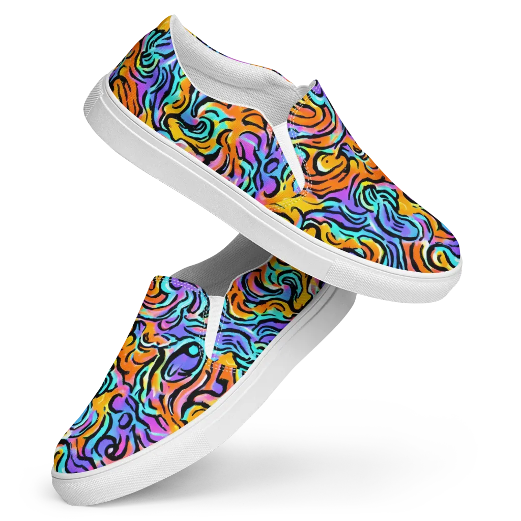 Hypercolor Waves on Women's Slip-On Canvas Shoes — Front