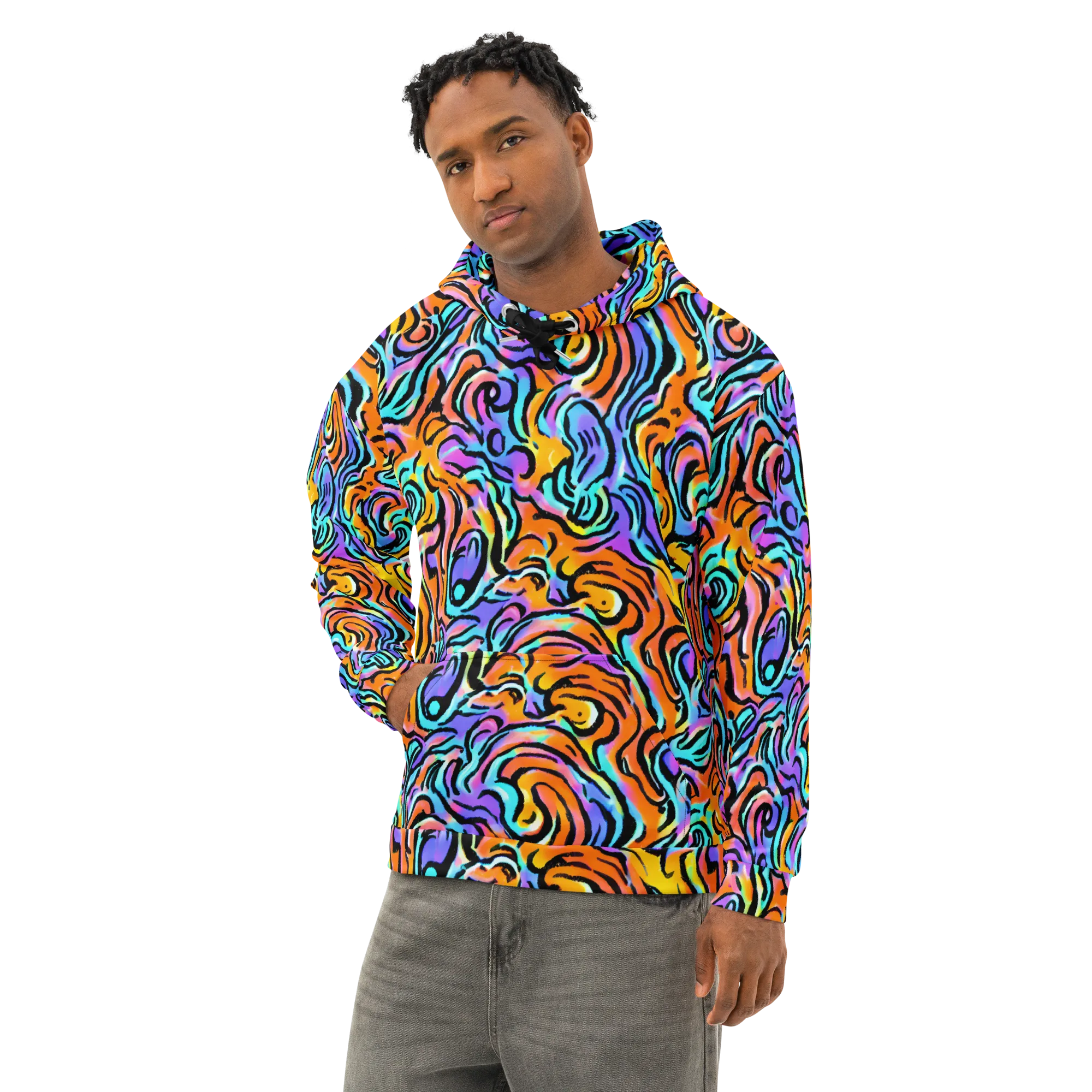 Hypercolor Waves on Cotton Hoodie — Left Front