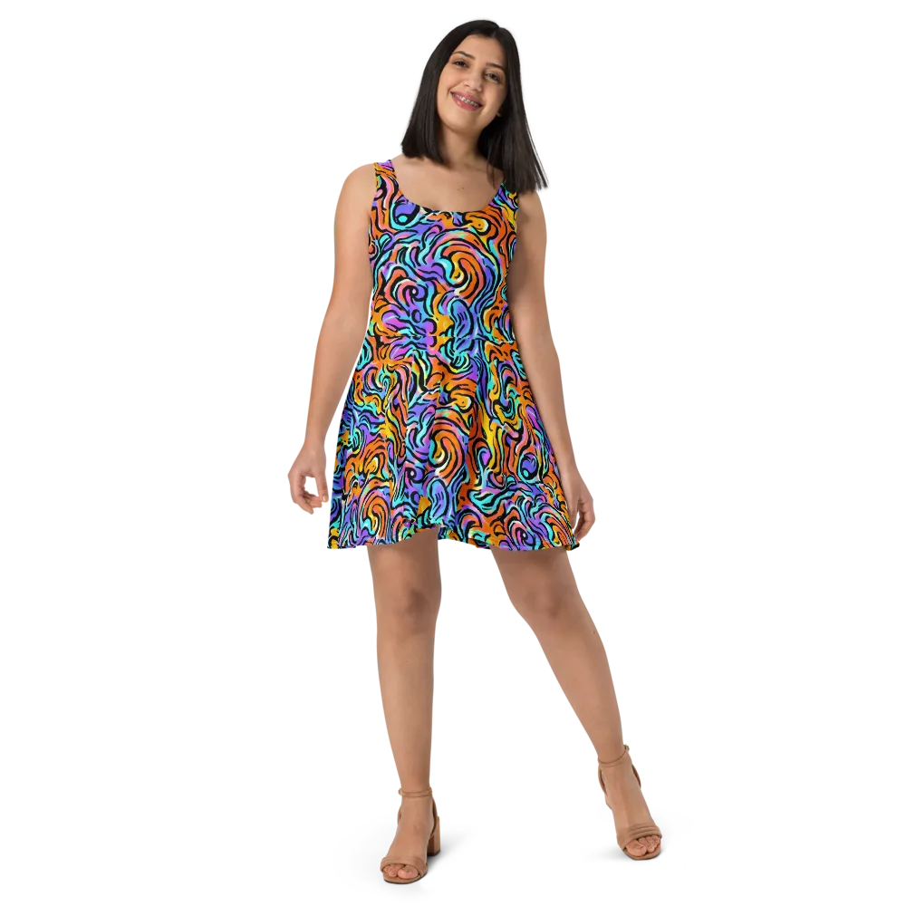 Hypercolor Waves on Skater Dress — Front