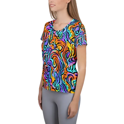 Hypercolor Waves on a Women's Athletic T-Shirt