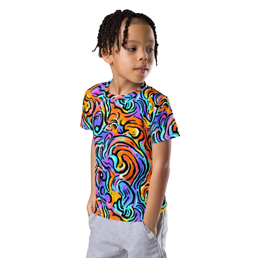 Hypercolor Waves on Kids Crew Neck T-Shirt — Left Front