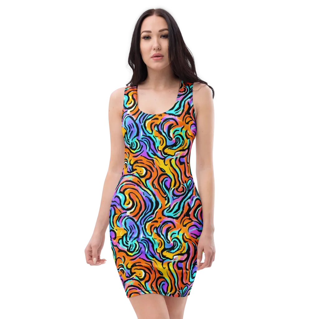Hypercolor Waves on Bodycon Dress — Front