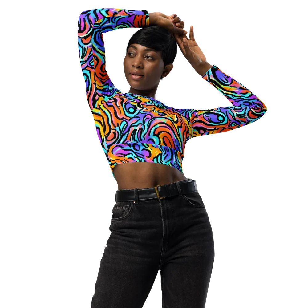 Hypercolor Waves on Long Sleeve Crop Top — Front