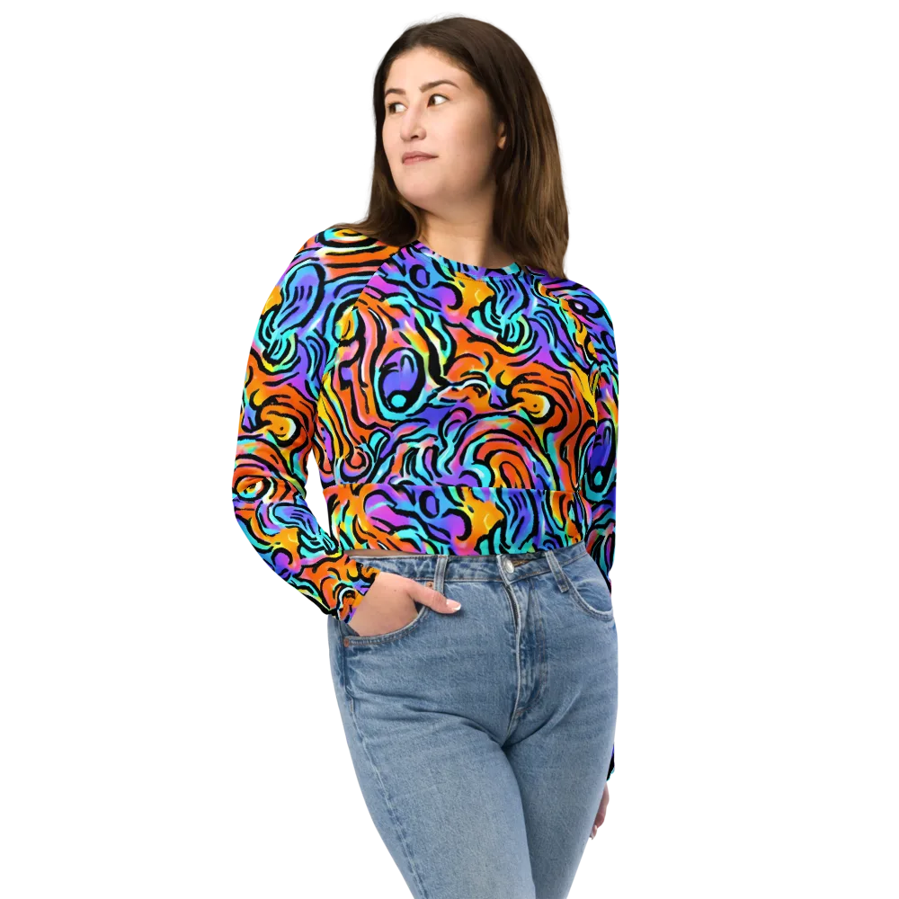 Hypercolor Waves on Long Sleeve Crop Top — Front