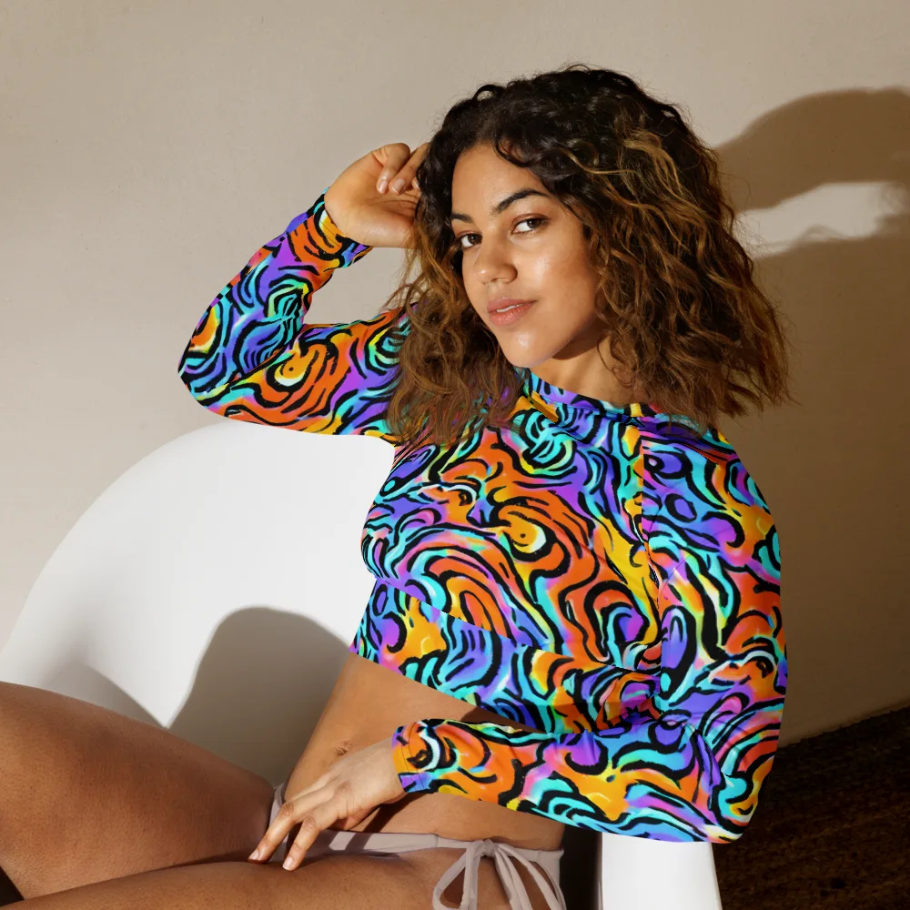 Hypercolor Waves on Long Sleeve Crop Top — Left Front