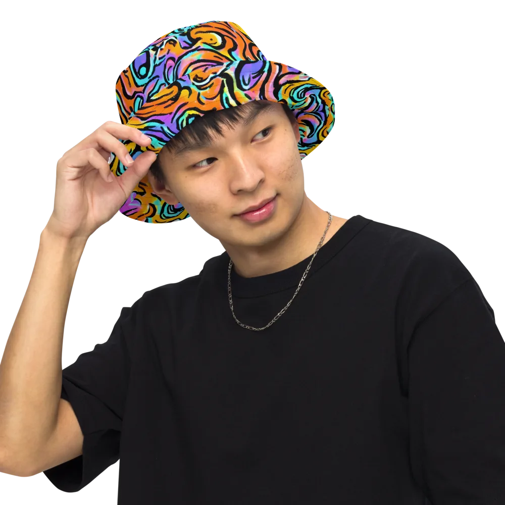 Hypercolor Waves on Reversible Bucket Hat — Front Inside