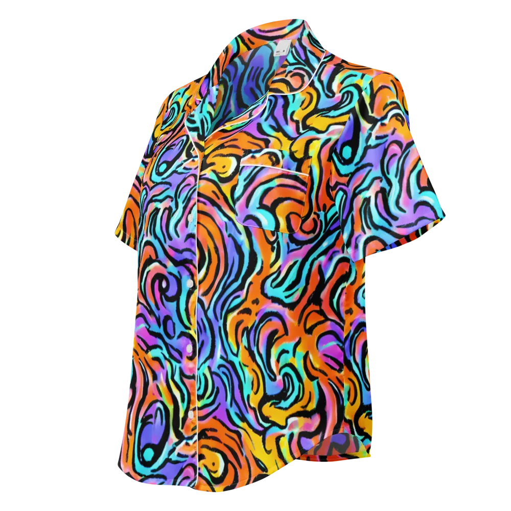 Hypercolor Waves on Women's Short Sleeve Pajama Top — Left Front