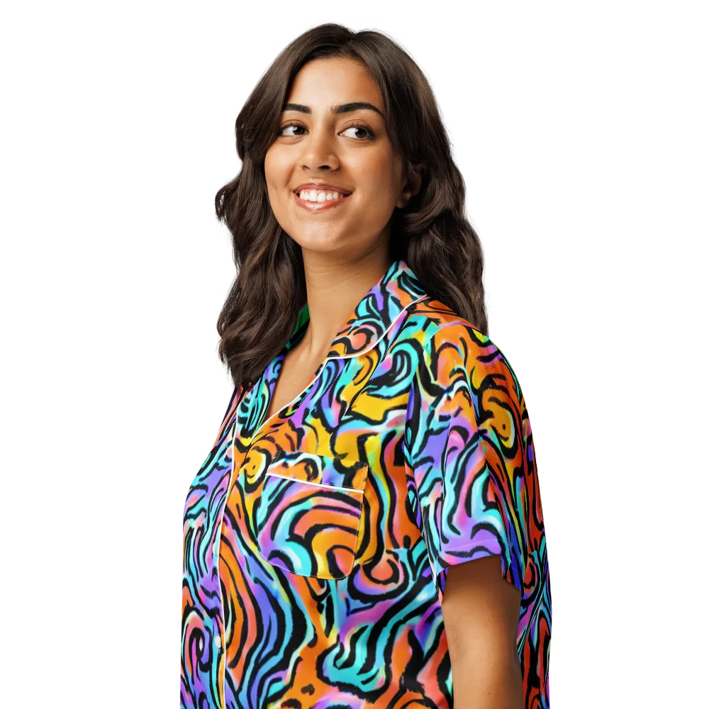 Hypercolor Waves on Women's Short Sleeve Pajama Top — Left Front