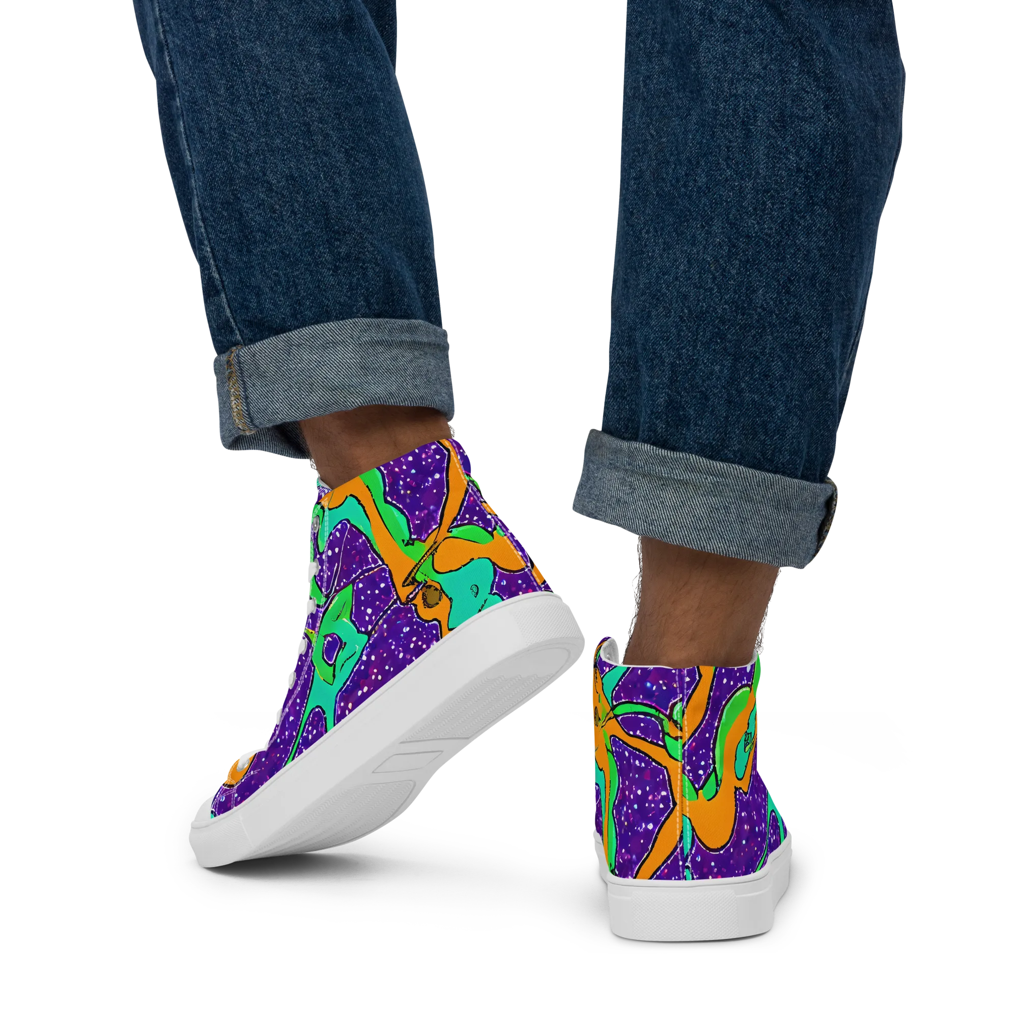 Orchid Aftershock on Men's High Top Canvas Shoes — Back