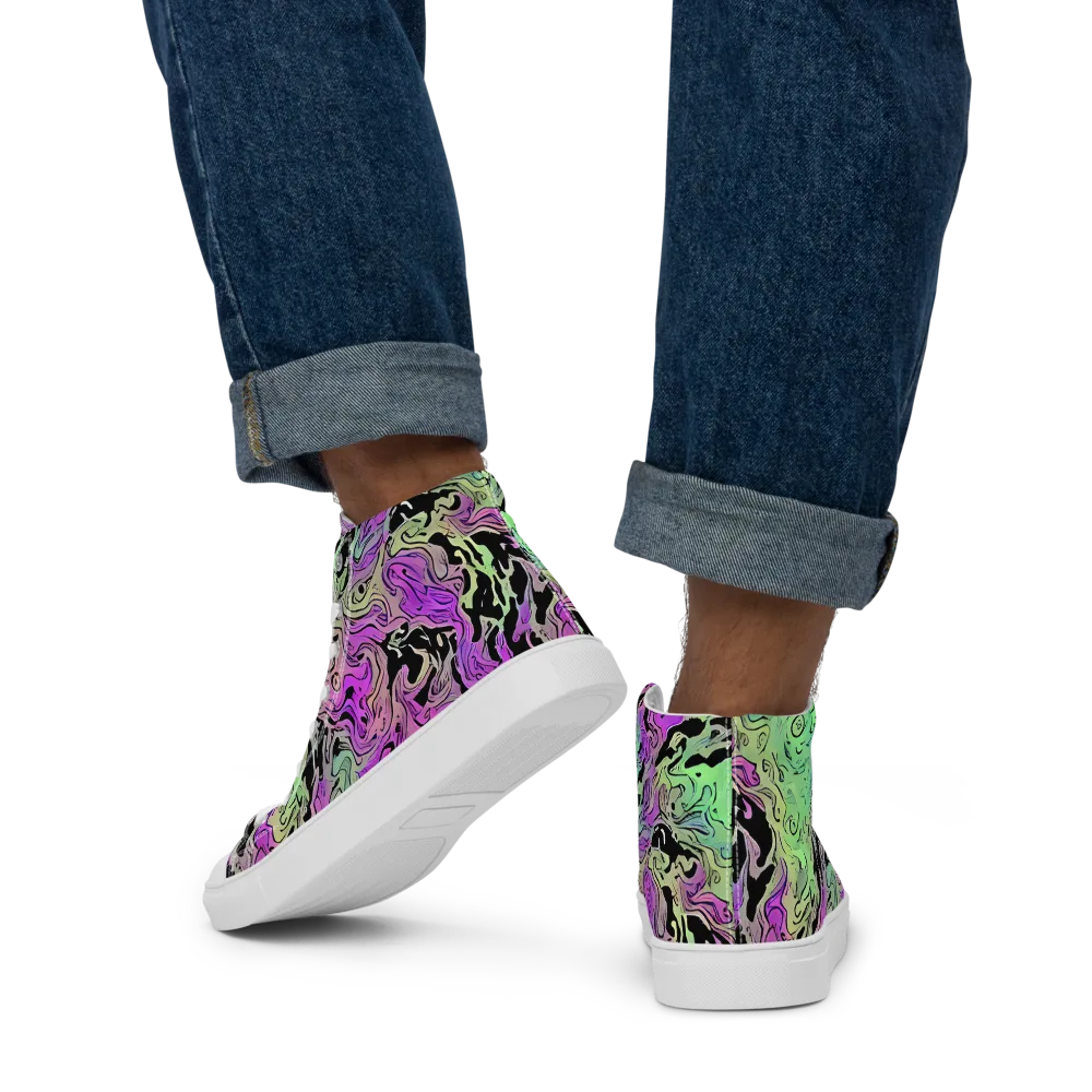 Psychedelic Ink on Men's High Top Canvas Shoes — Back