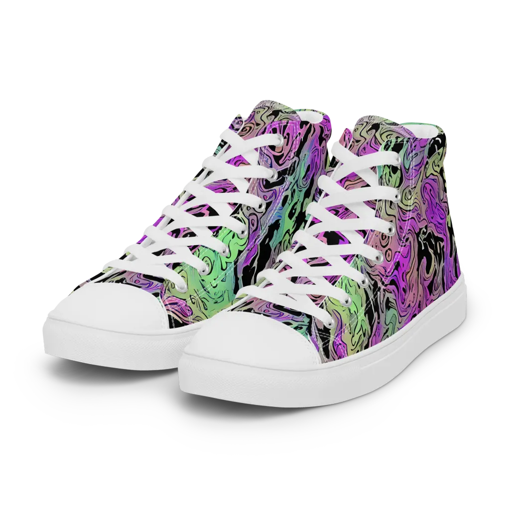 Psychedelic Ink on Women's High Top Canvas Shoes — Left Front