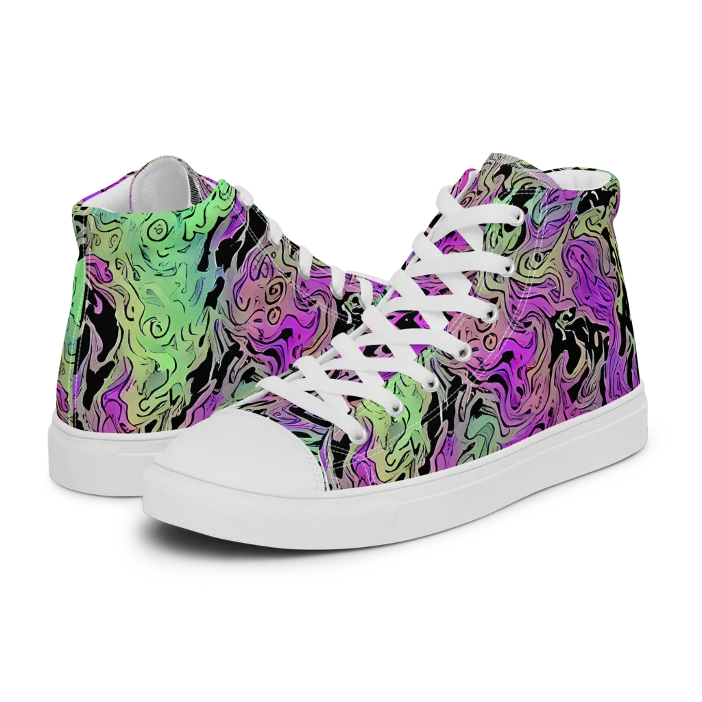 Psychedelic Ink on Women's High Top Canvas Shoes — Left