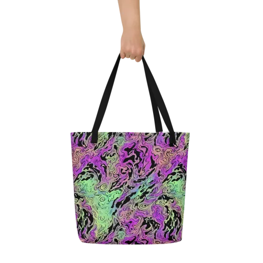 Psychedelic Ink on a Large Tote Bag W/ Pocket