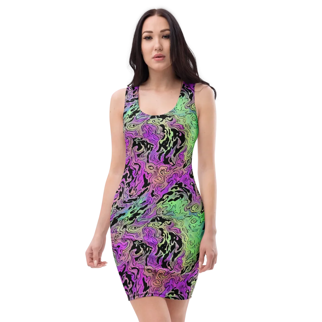 Psychedelic Ink on Bodycon Dress — Front