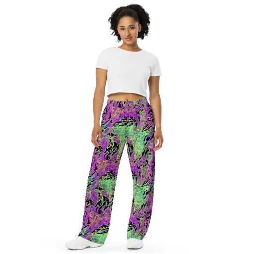 Psychedelic Ink on a Wide-Leg Pants