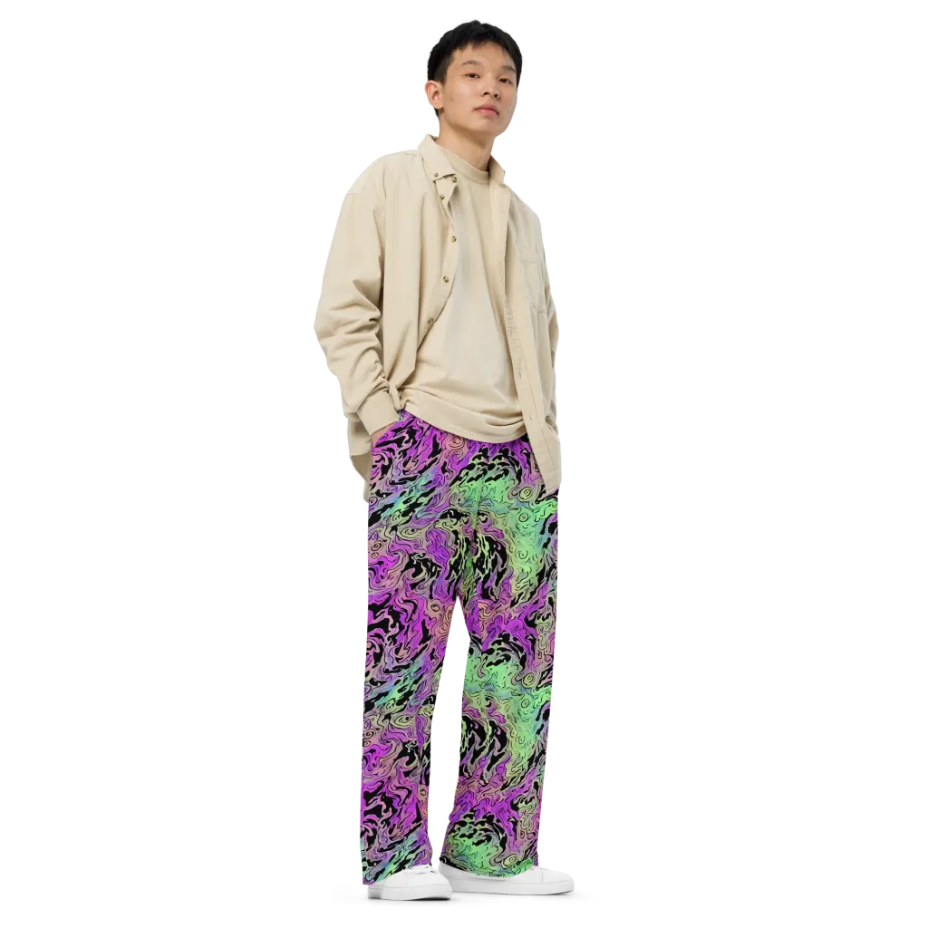 Psychedelic Ink on Wide-Leg Pants — Right Front