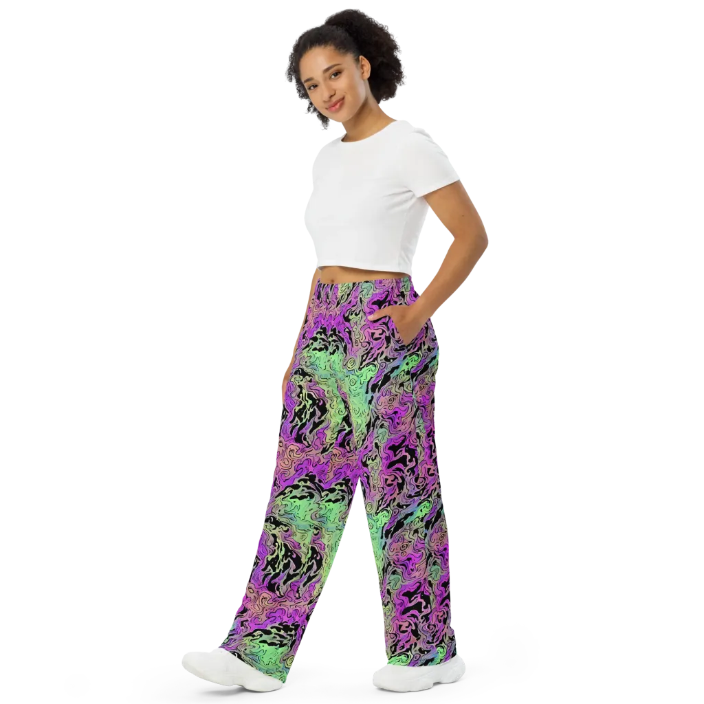 Psychedelic Ink on Wide-Leg Pants — Left Front