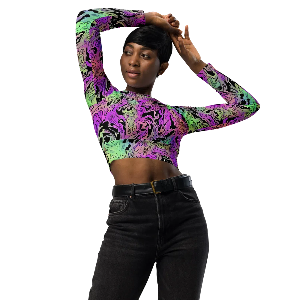 Psychedelic Ink on Long Sleeve Crop Top — Front