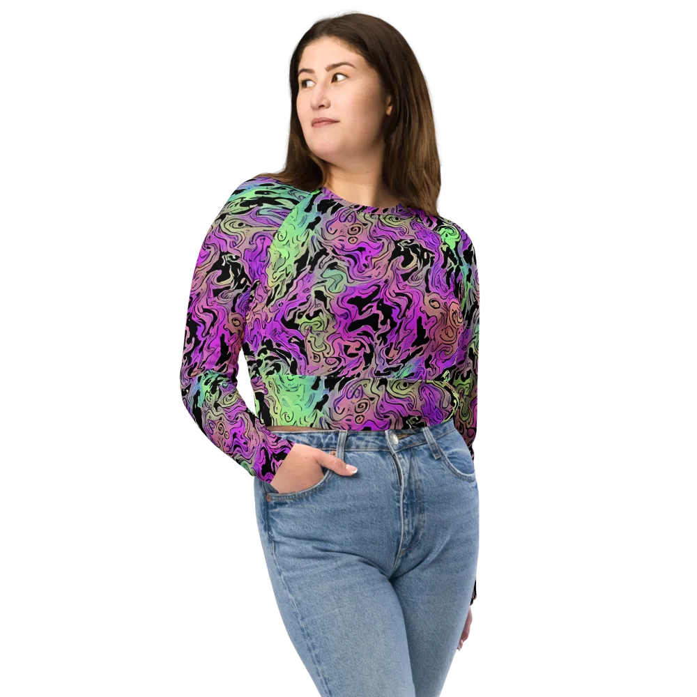 Psychedelic Ink on Long Sleeve Crop Top — Front