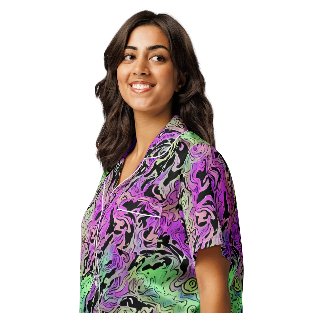 Psychedelic Ink on Women's Short Sleeve Pajama Top — Left Front