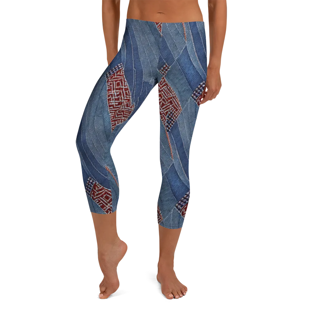 Denim Labyrinth on Capri Leggings — Front