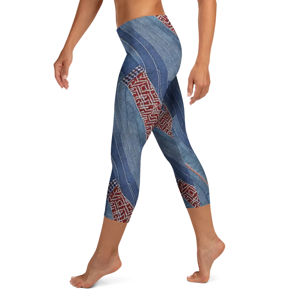 Denim Labyrinth on Capri Leggings — Left