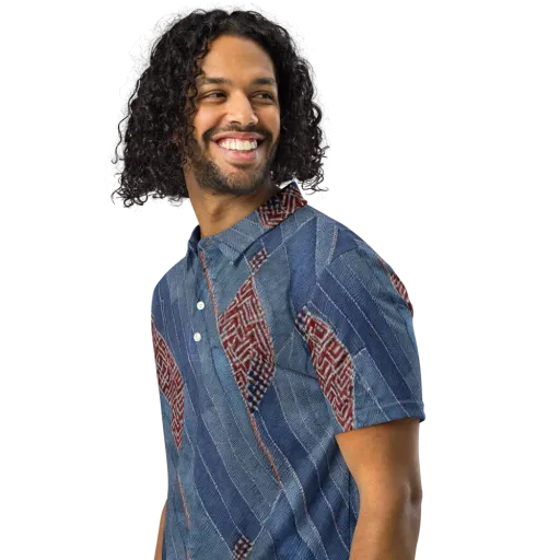 Denim Labyrinth on a Men's Slim Fit Polo Shirt