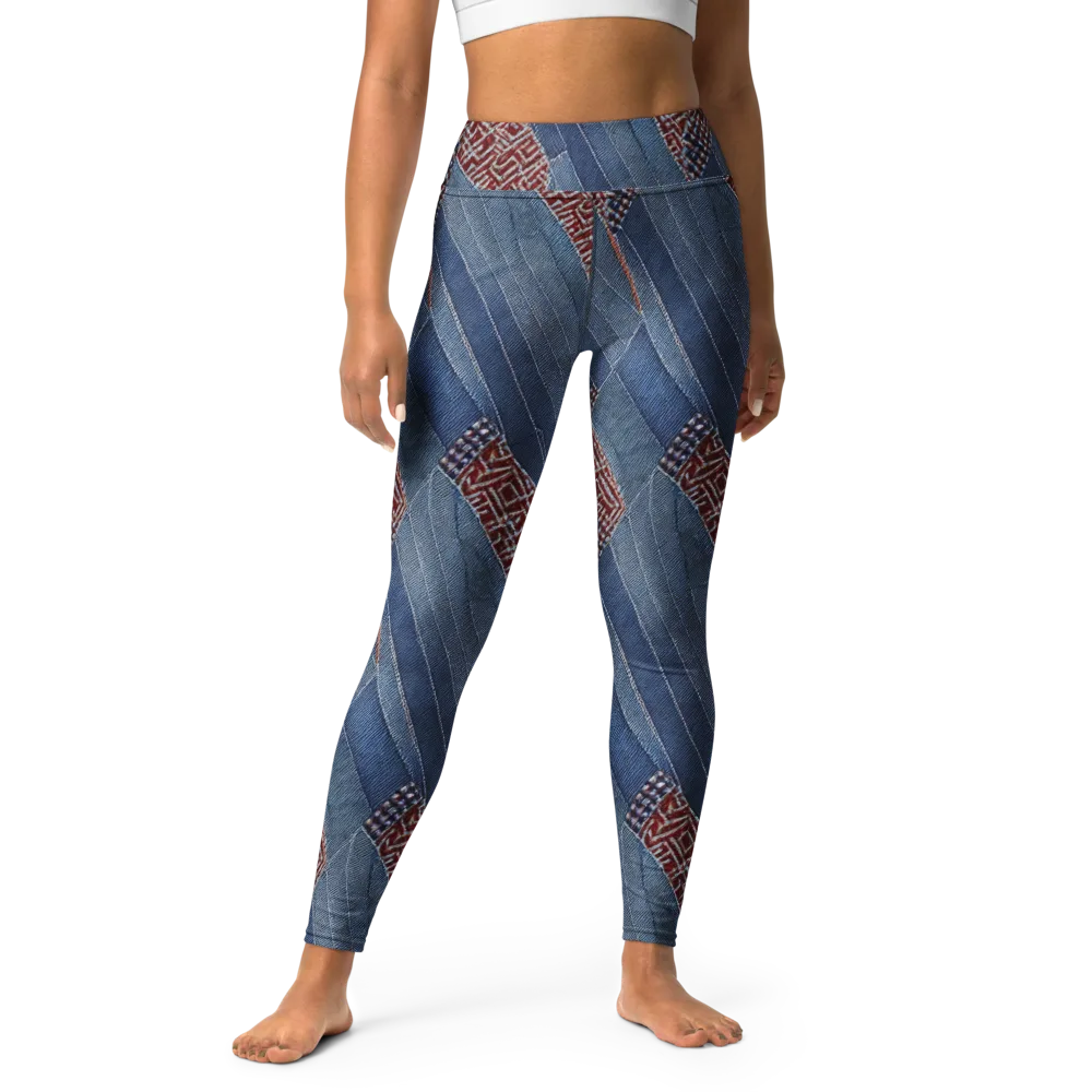 Denim Labyrinth on Yoga Leggings — Front