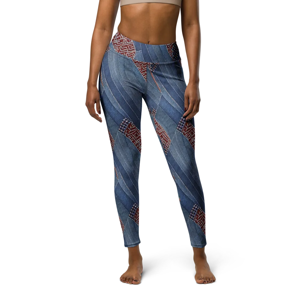 Denim Labyrinth on Yoga Leggings — Front