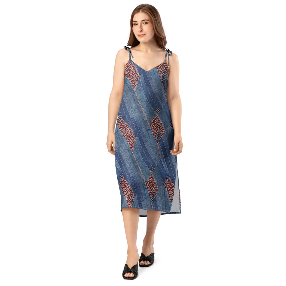 Denim Labyrinth on Slip Dress — Front