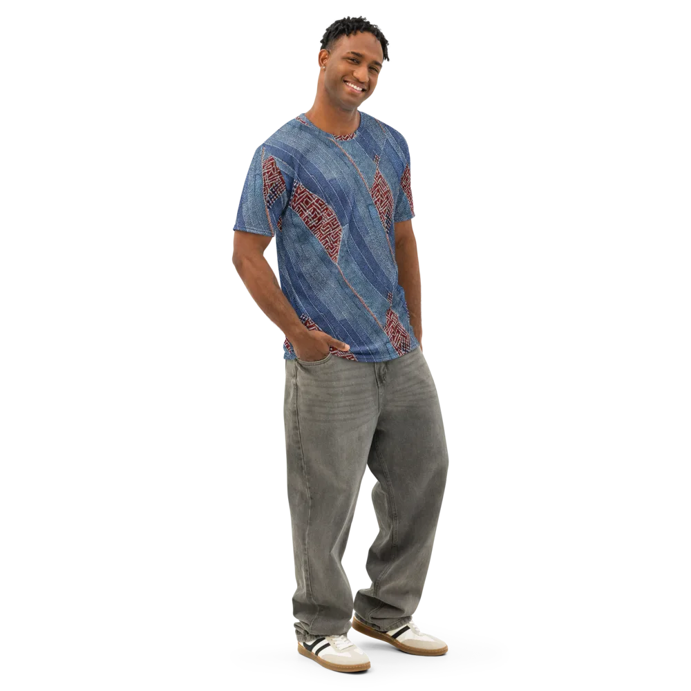 Denim Labyrinth on Men's Cotton Crew Neck T-Shirt — Right Front