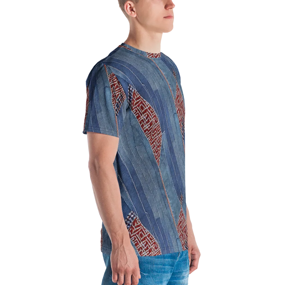 Denim Labyrinth on Men's Crew Neck T-Shirt — Right