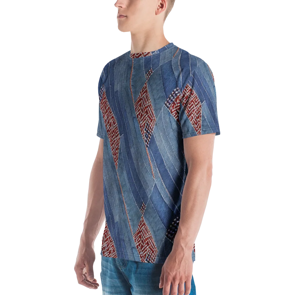 Denim Labyrinth on Men's Crew Neck T-Shirt — Left