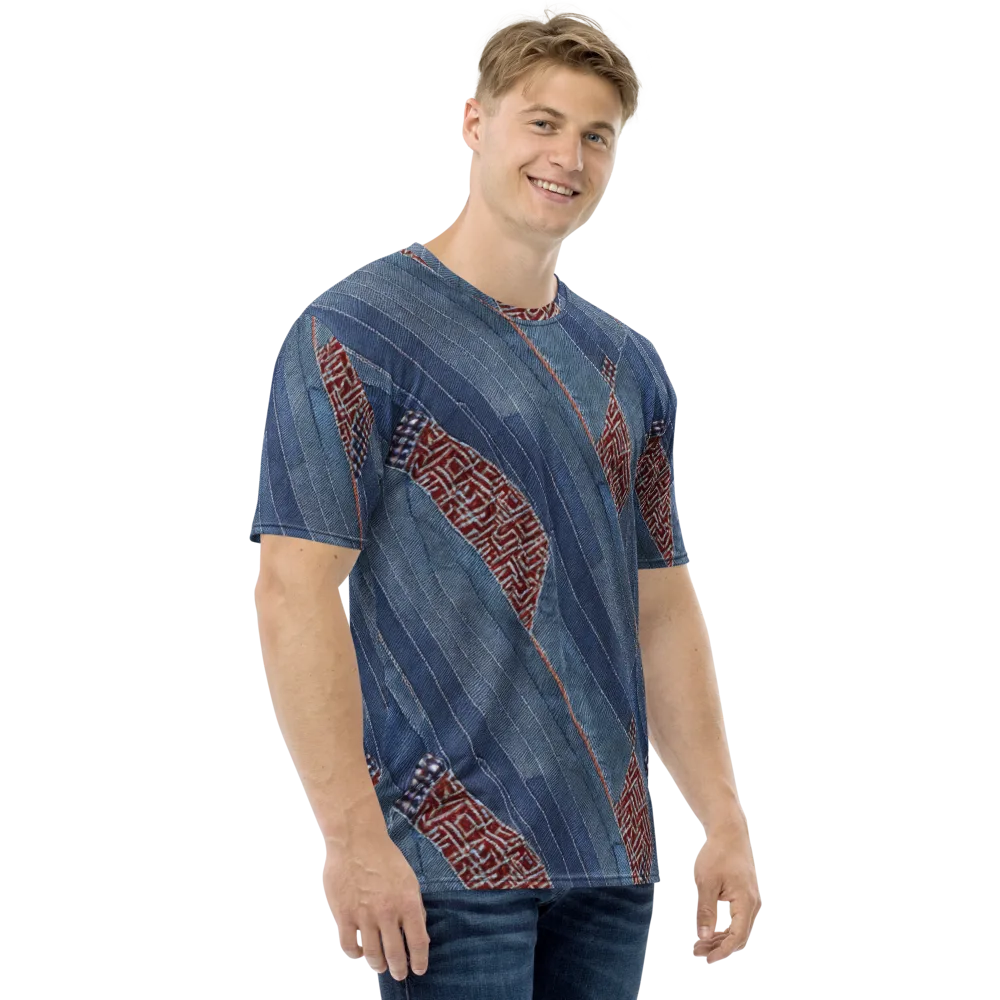Denim Labyrinth on Men's Crew Neck T-Shirt — Right