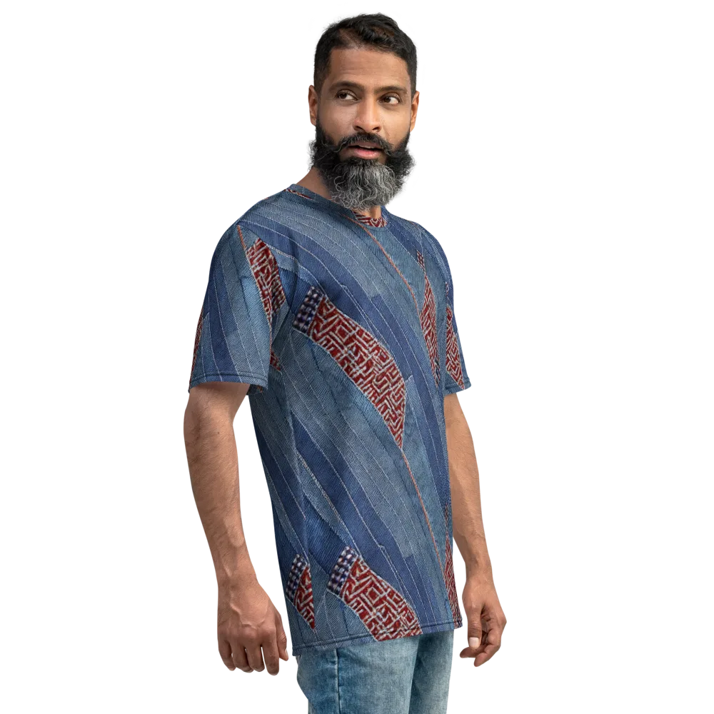 Denim Labyrinth on Men's Crew Neck T-Shirt — Right