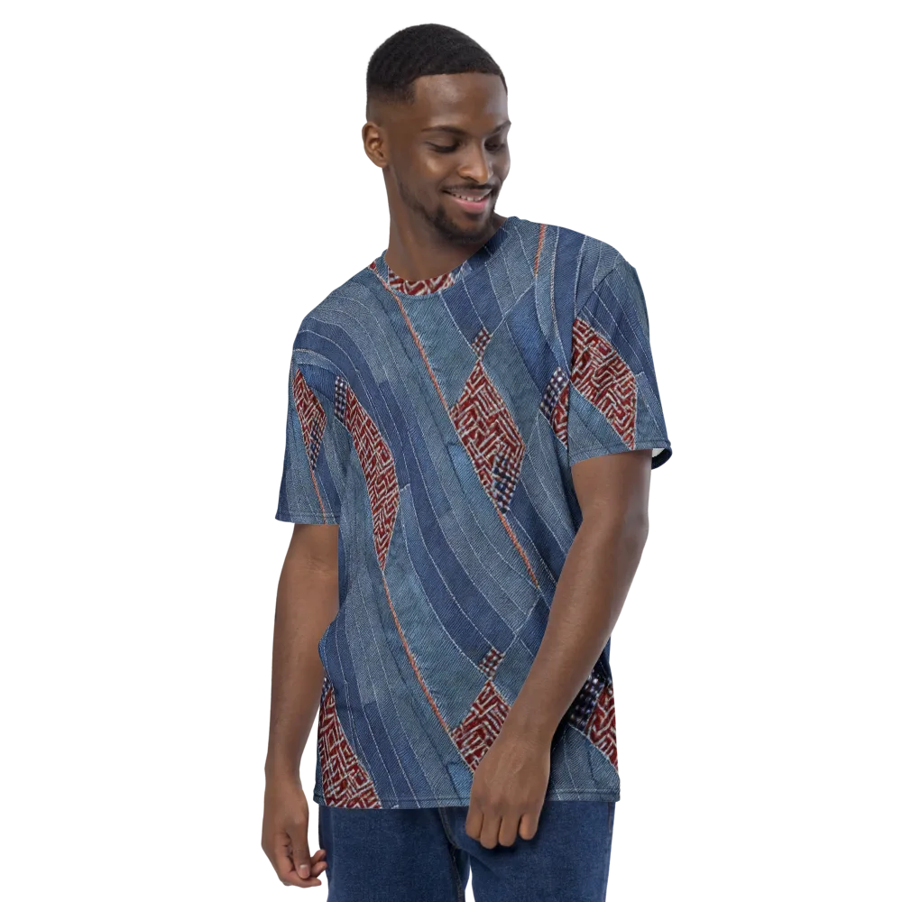 Denim Labyrinth on Men's Crew Neck T-Shirt — Left