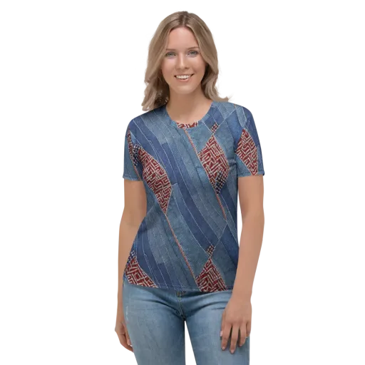 Denim Labyrinth on a Women's Crew Neck T-Shirt