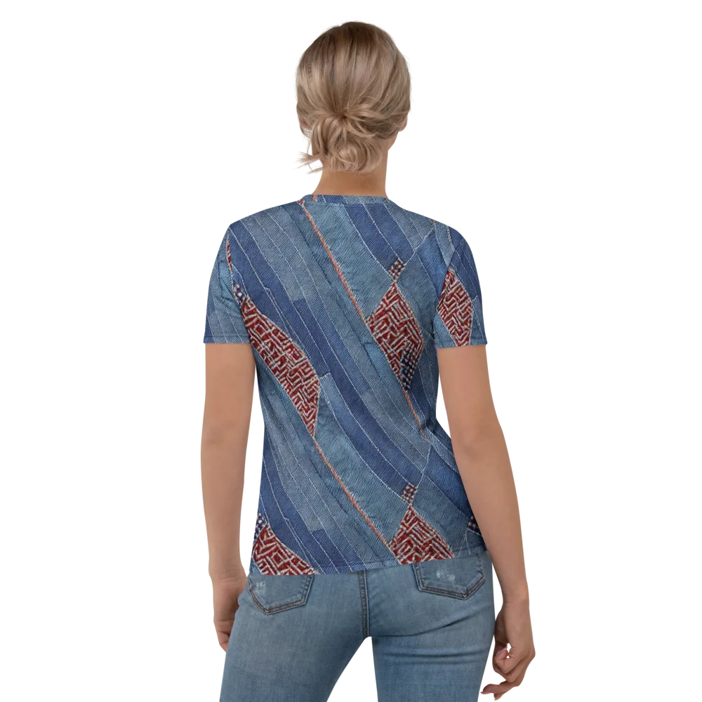 Denim Labyrinth on Women's Crew Neck T-Shirt — Back