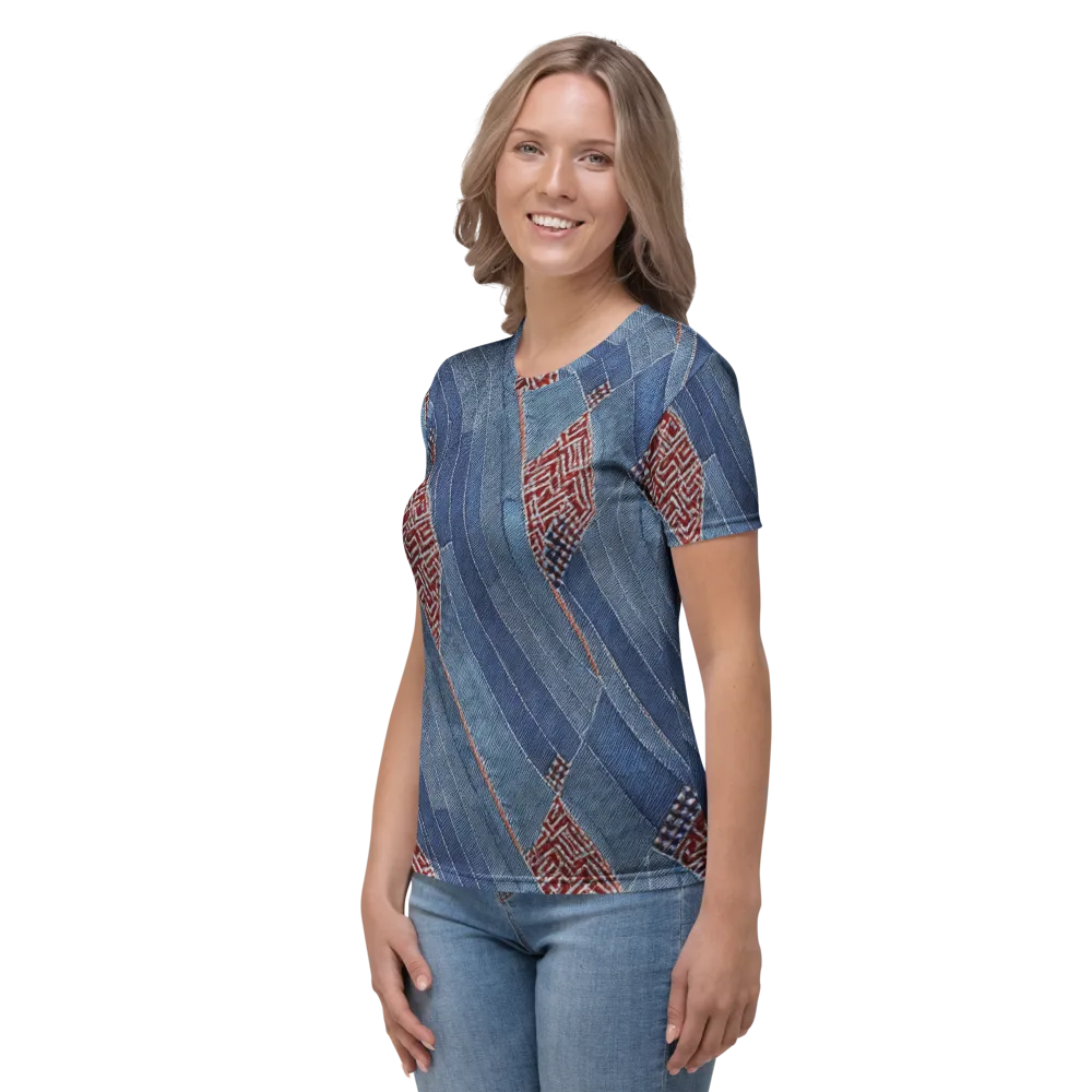 Denim Labyrinth on Women's Crew Neck T-Shirt — Left