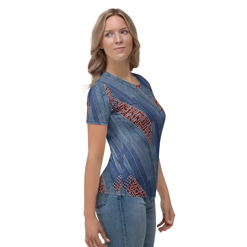 Denim Labyrinth on Women's Crew Neck T-Shirt — Right