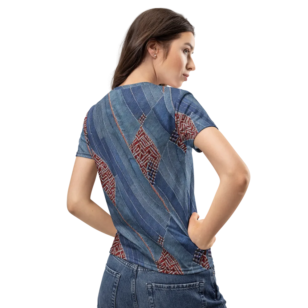 Denim Labyrinth on Women's Crew Neck T-Shirt — Back