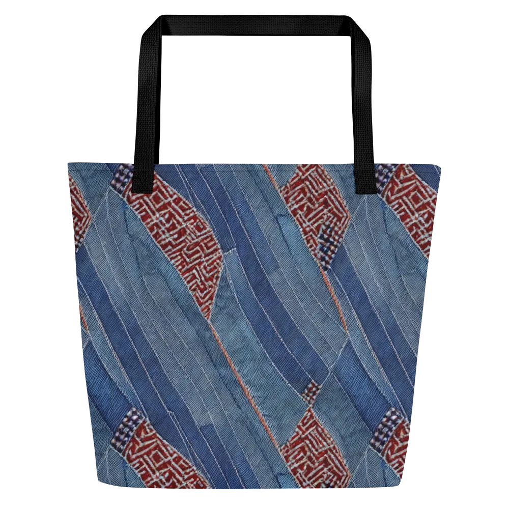 Denim Labyrinth on Large Tote Bag W/ Pocket — Front